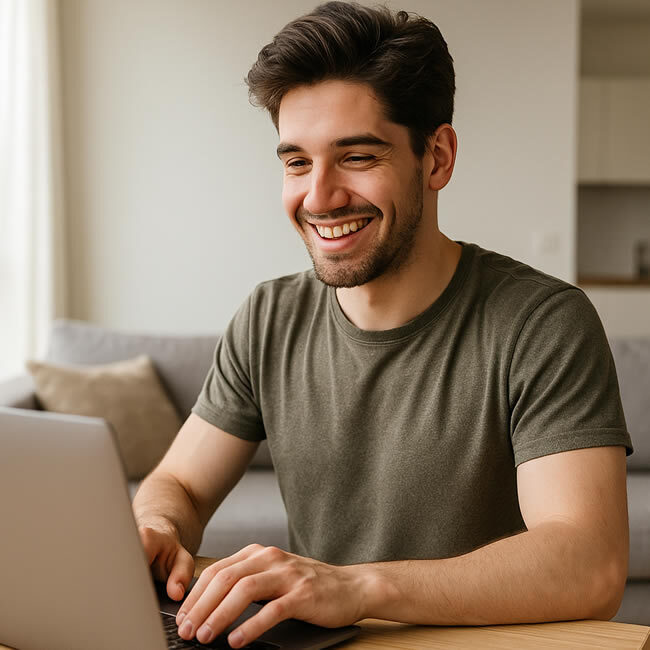 working happy in appartment